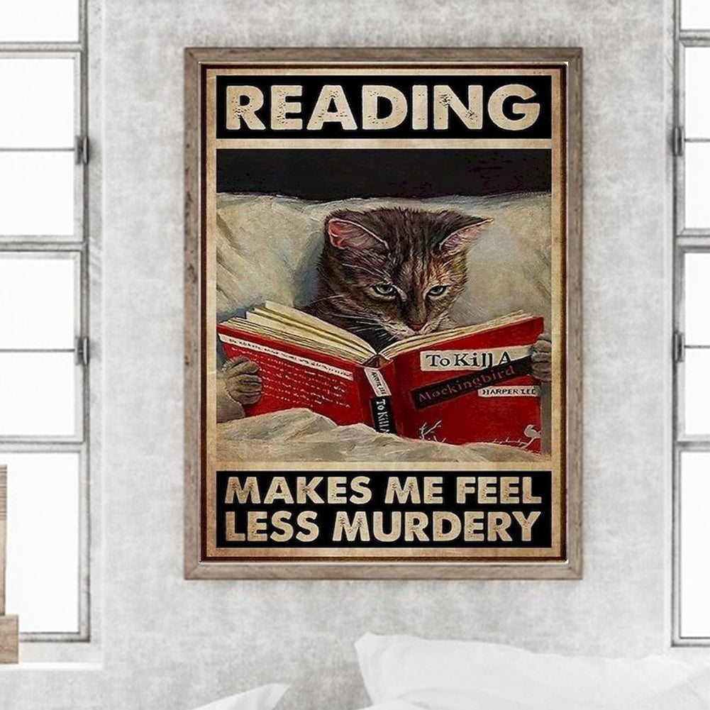 Retro Reading Cat - Full Round Drill Diamond Painting 30*40CM