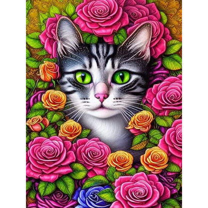 Flowers And Cats - Full Round Drill Diamond Painting 30*40CM