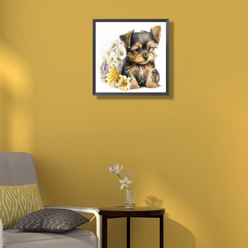 Dog Waiting In The Flowers - Full Round Drill Diamond Painting 30*30CM