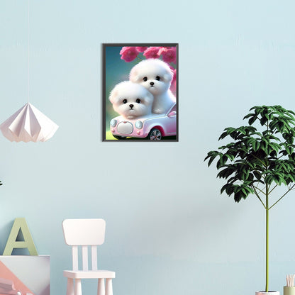 Pink Dog And Car - Full Round Drill Diamond Painting 30*40CM
