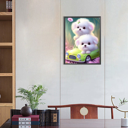 Pink Dog And Car - Full Round Drill Diamond Painting 30*40CM