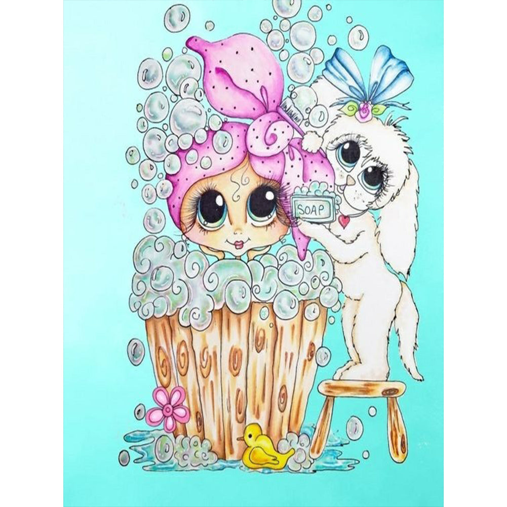 Girl With Puppy - Full Round Drill Diamond Painting 30*40CM