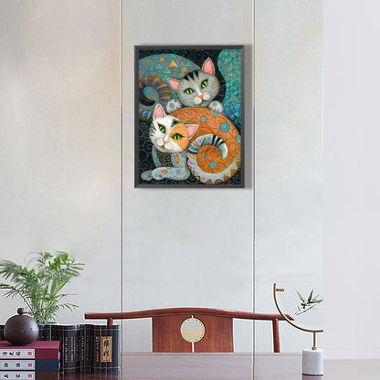 Very Artistic Two Cats - Full Round Drill Diamond Painting 30*40CM