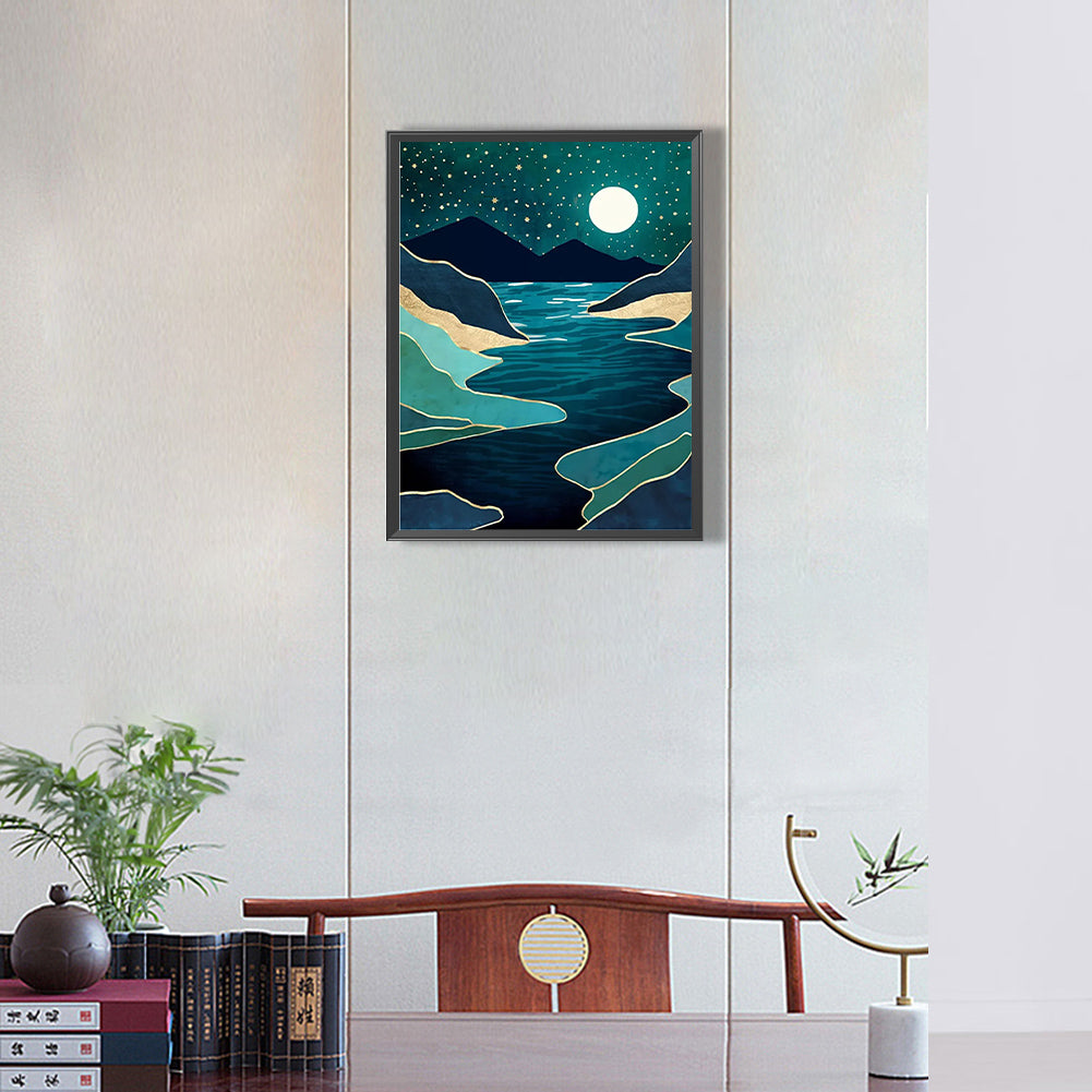 Landscape Under The Moon - Full Round Drill Diamond Painting 30*40CM