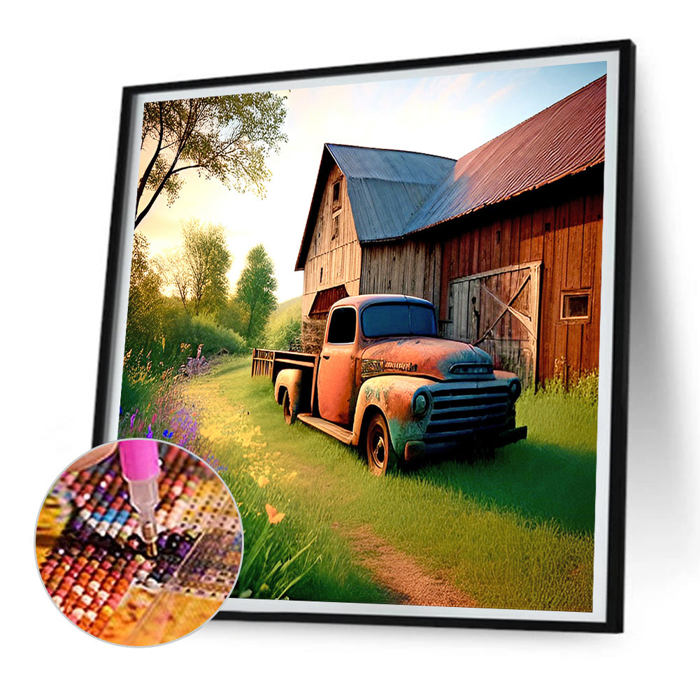 Old Truck On The Farm - Full Round Drill Diamond Painting 30*30CM