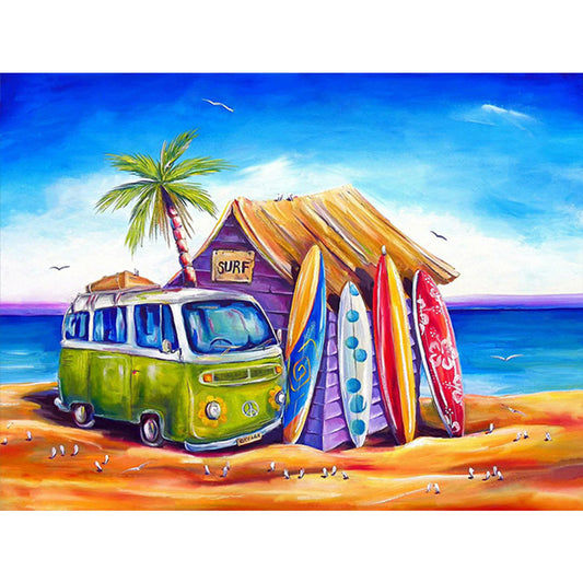 Beach Minibus - Full Round Drill Diamond Painting 40*30CM