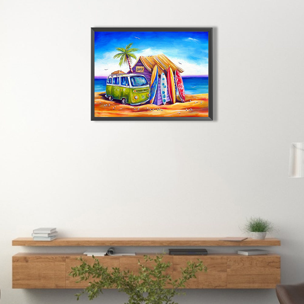 Beach Minibus - Full Round Drill Diamond Painting 40*30CM