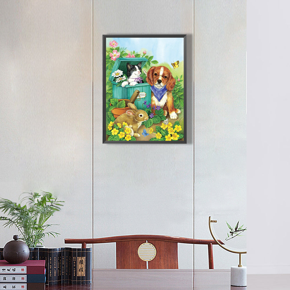 Cat And Dog Playing - Full Round Drill Diamond Painting 30*40CM