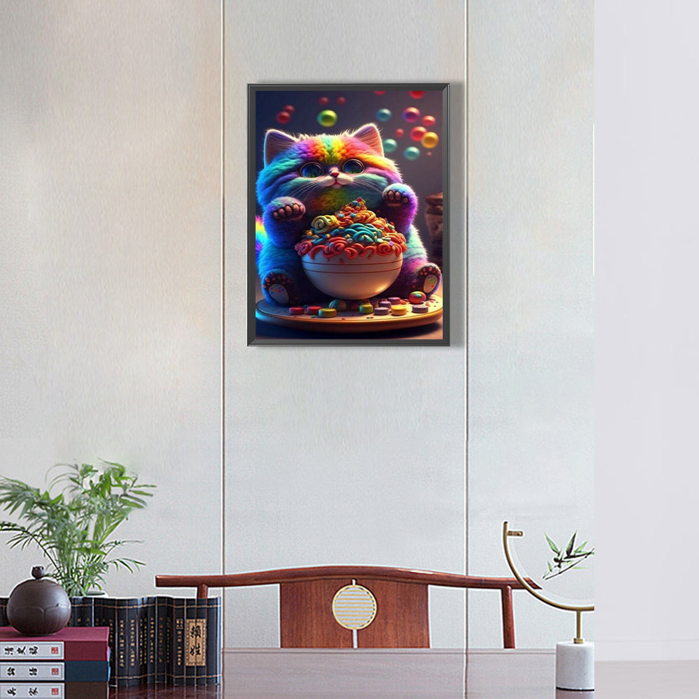 Colorful Fat Cat - Full Round Drill Diamond Painting 30*40CM