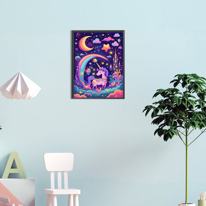 Unicorn Under The Castle At Night - Full Round Drill Diamond Painting 30*40CM