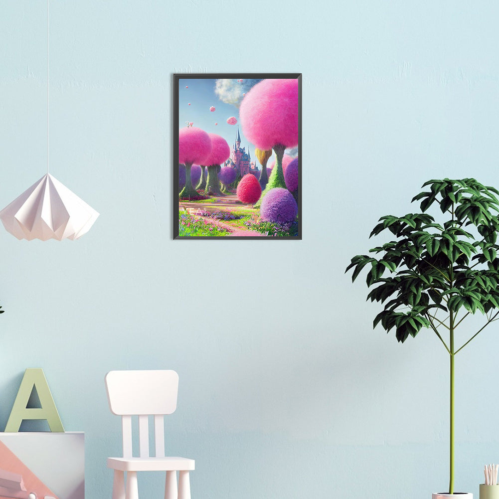 The Castle Guided By The Flower Tree - Full Round Drill Diamond Painting 30*40CM
