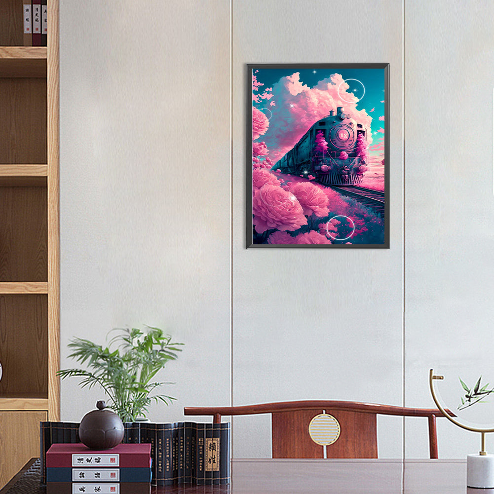 The Train Passing Through The Sea Of Flowers - Full Round Drill Diamond Painting 30*40CM