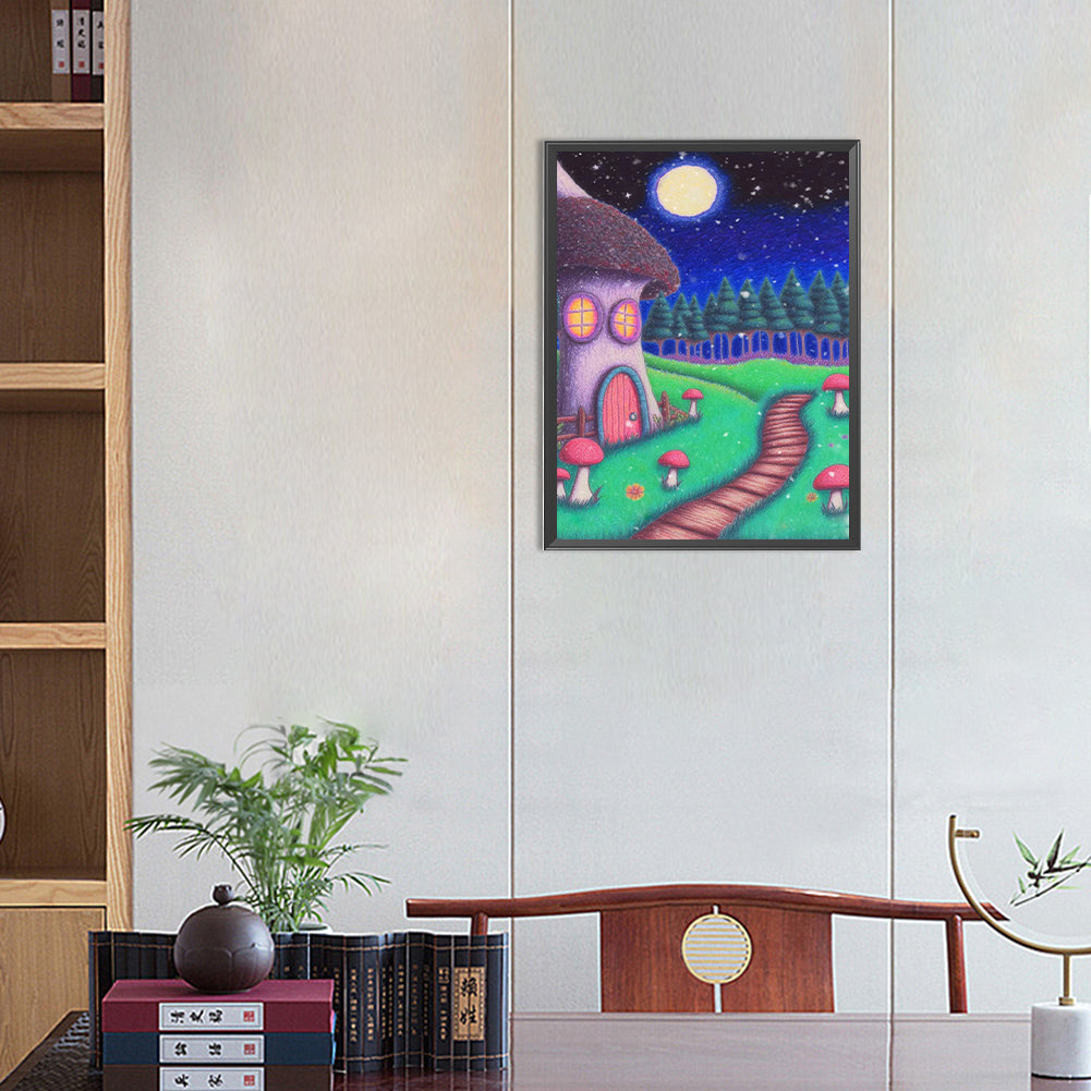 The House Next To The Path Under The Moon - Full Round Drill Diamond Painting 30*40CM