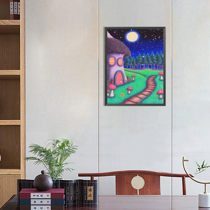 The House Next To The Path Under The Moon - Full Round Drill Diamond Painting 30*40CM