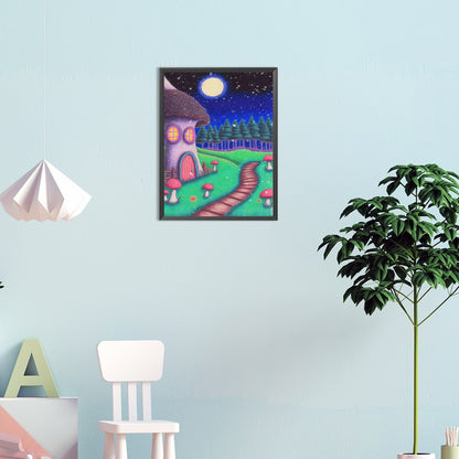 The House Next To The Path Under The Moon - Full Round Drill Diamond Painting 30*40CM
