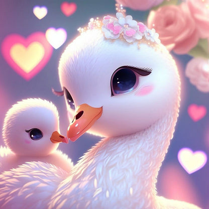 Little Swan And Mother Swan - Full Round Drill Diamond Painting 30*30CM