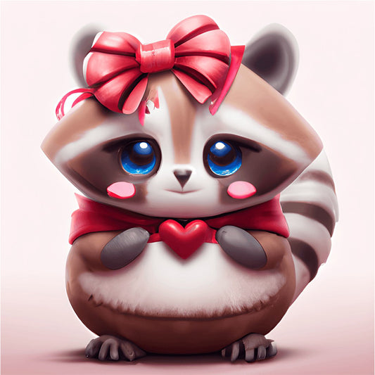 Big Headed Animal Raccoon - Full Round Drill Diamond Painting 30*30CM