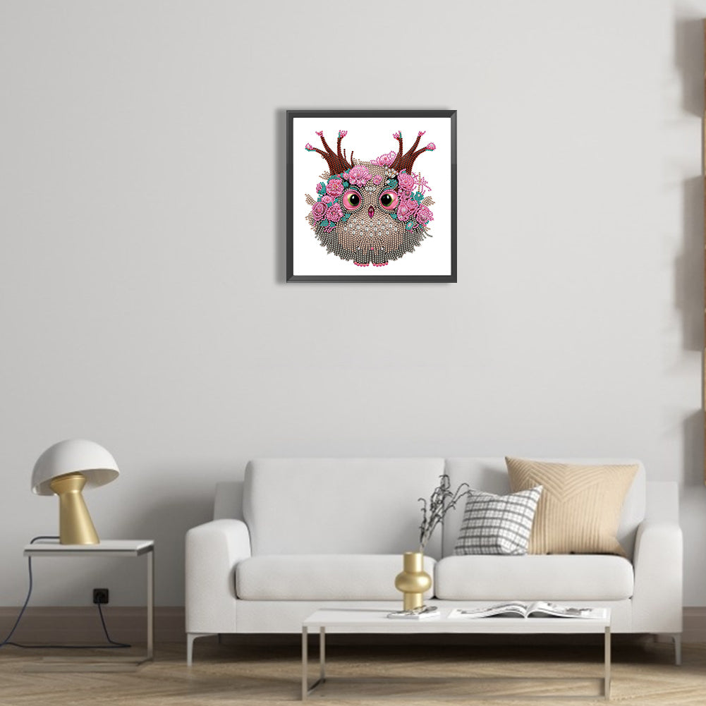 Owl With Flowers - Special Shaped Drill Diamond Painting 30*30CM