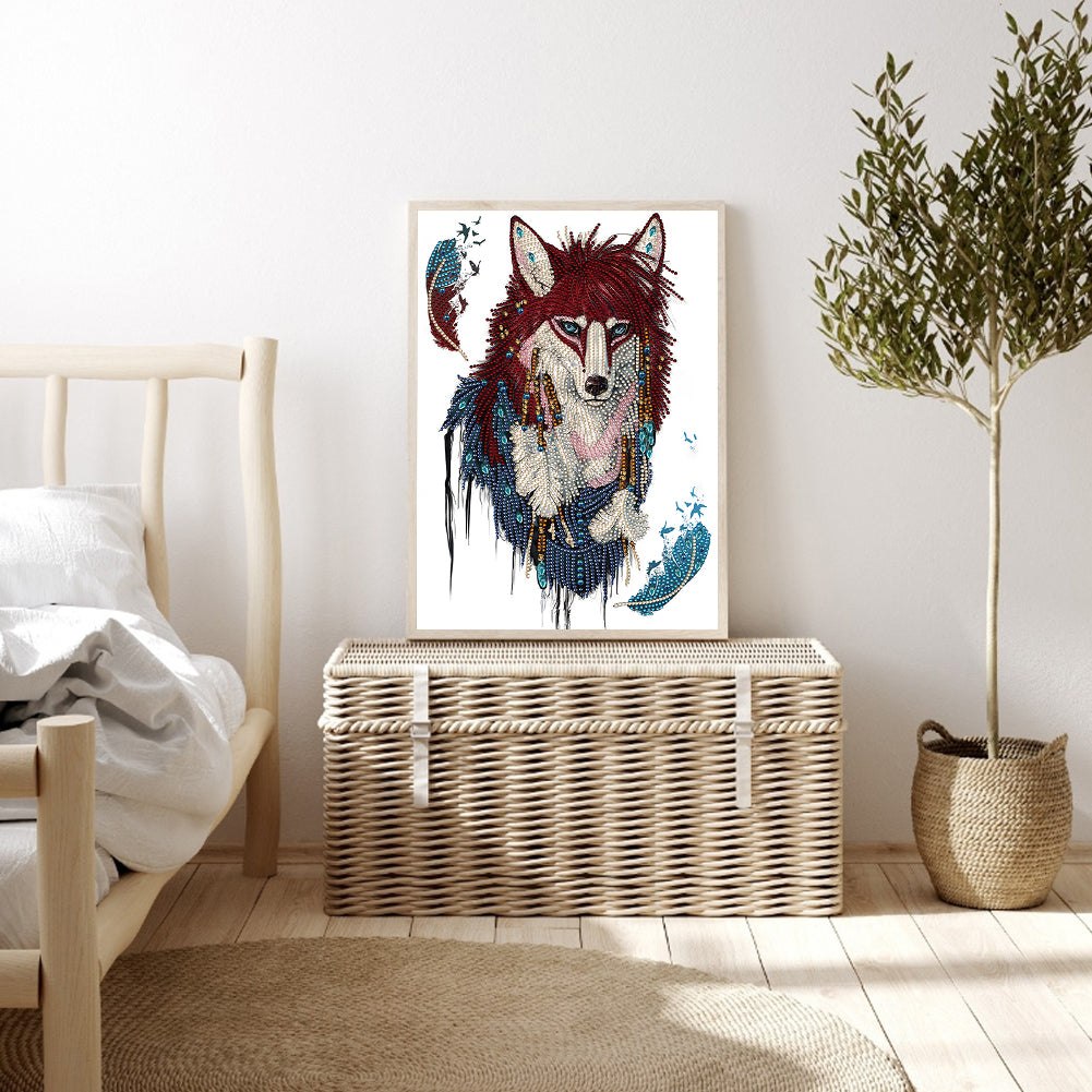 Feather And Wolf - Special Shaped Drill Diamond Painting 30*40CM