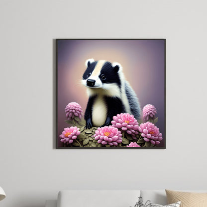 Raccoon With Flower - Full Round Drill Diamond Painting 30*30CM