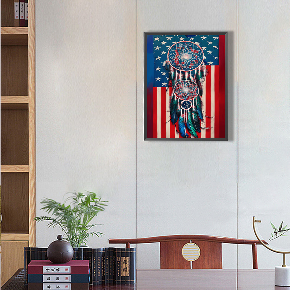 Independence Day Flag Dream Catcher - Full Round Drill Diamond Painting 30*40CM