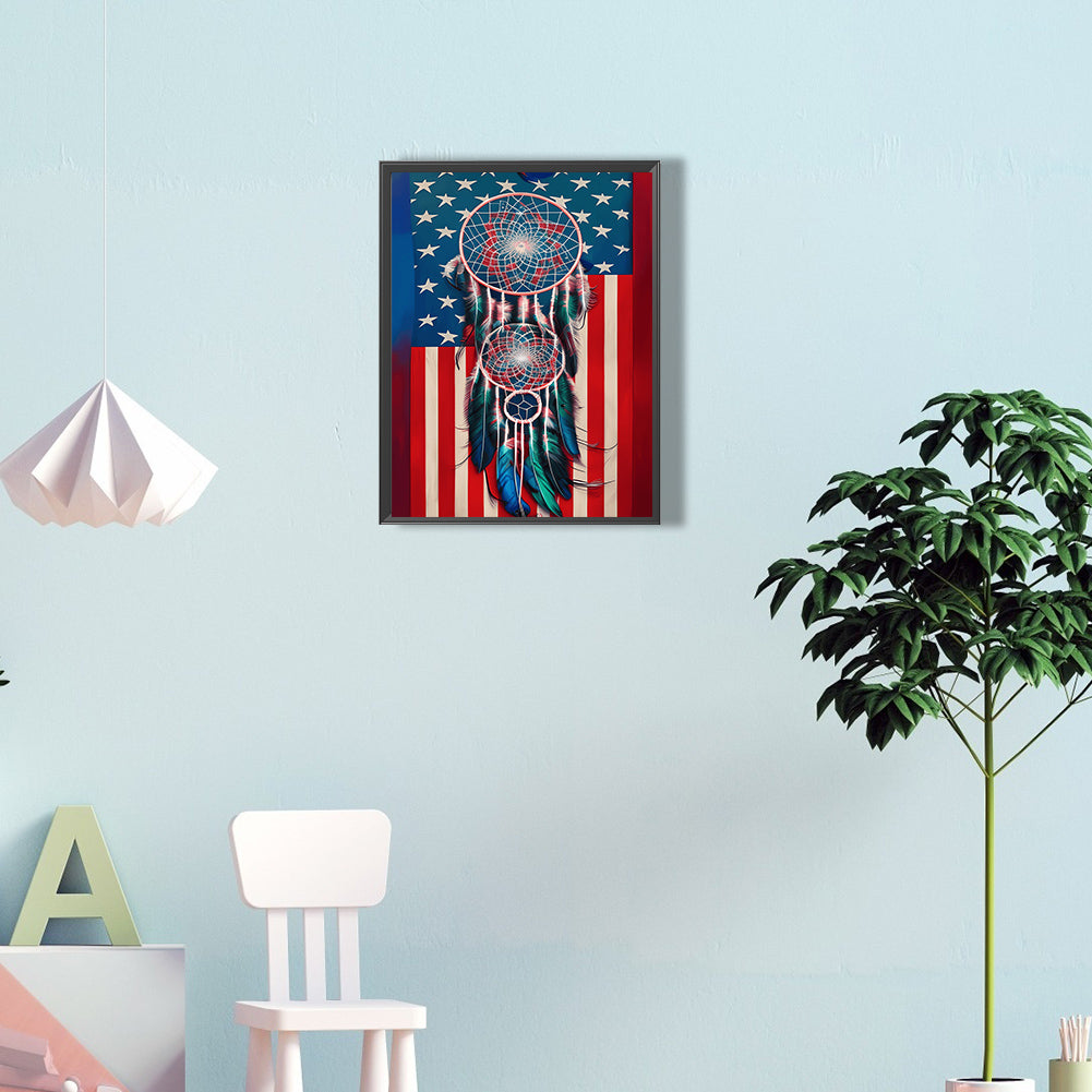 Independence Day Flag Dream Catcher - Full Round Drill Diamond Painting 30*40CM