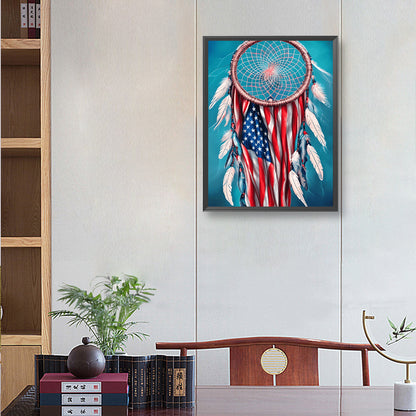 Independence Day Flag Dream Catcher - Full Round Drill Diamond Painting 30*40CM