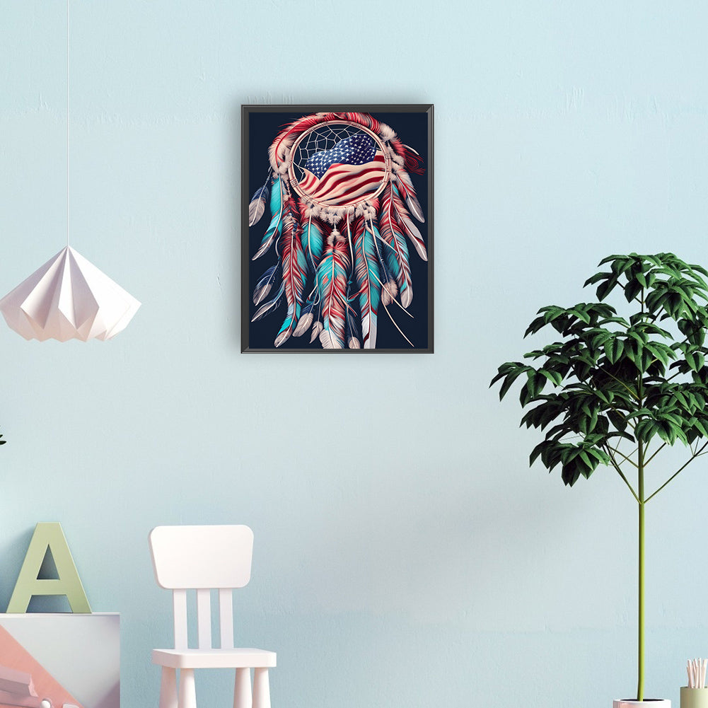 Independence Day Flag Dream Catcher - Full Round Drill Diamond Painting 30*40CM