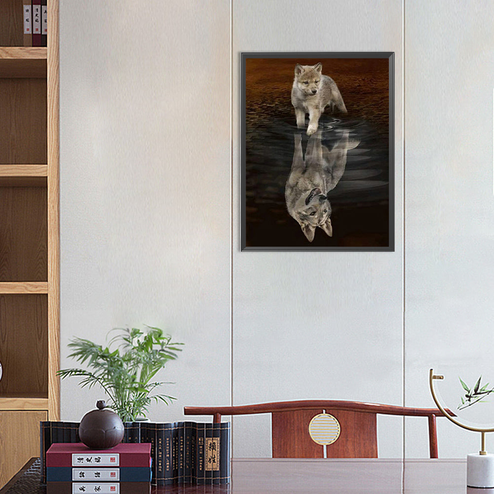 Wolf Reflection - Full Round Drill Diamond Painting 40*50CM