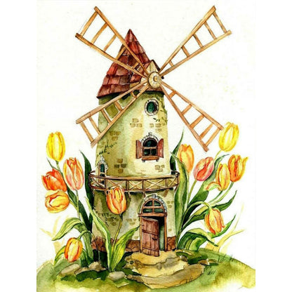 House Windmill - Full Round Drill Diamond Painting 30*40CM