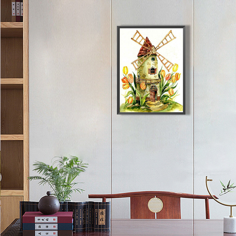House Windmill - Full Round Drill Diamond Painting 30*40CM