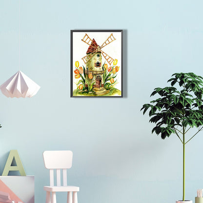 House Windmill - Full Round Drill Diamond Painting 30*40CM
