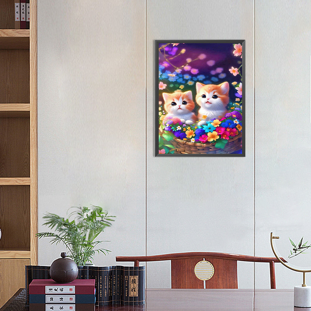 Two Kittens Looking Up - Full Round Drill Diamond Painting 30*40CM