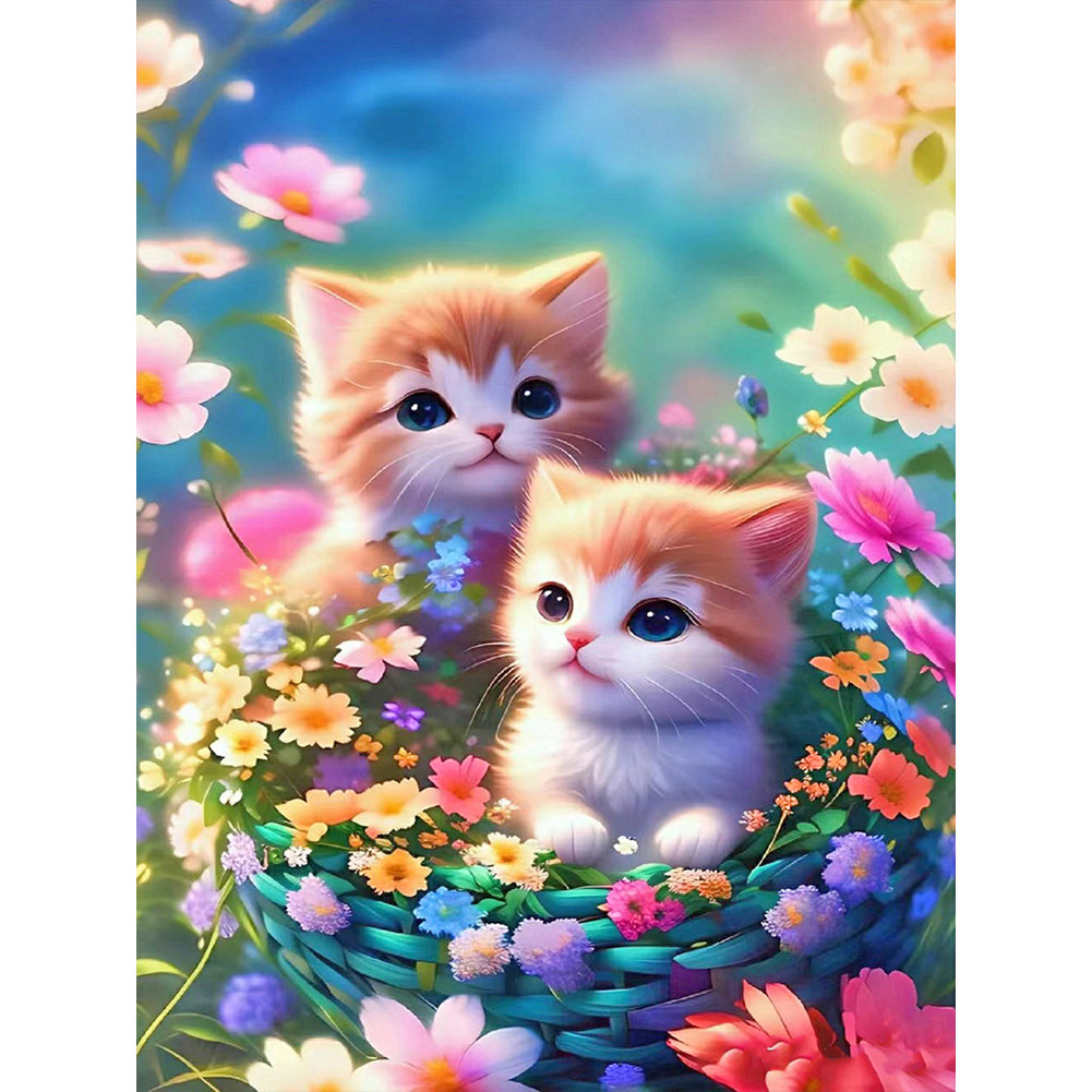 Two Kittens Looking In Different Directions - Full Round Drill Diamond Painting 30*40CM