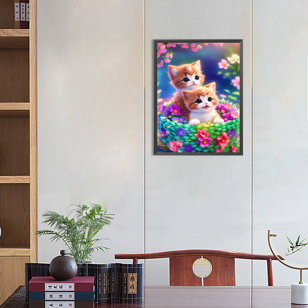Two Kittens Looking In The Same Direction - Full Round Drill Diamond Painting 30*40CM