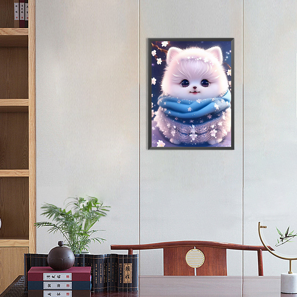 Puppy Surrounded By Scarf - Full Round Drill Diamond Painting 30*40CM