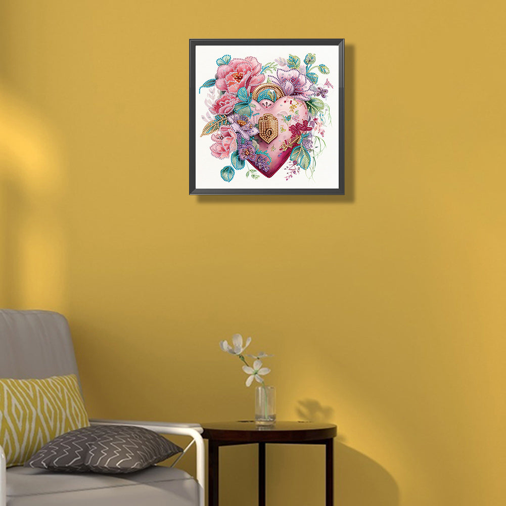 Flower Love Lock - Special Shaped Drill Diamond Painting 30*30CM