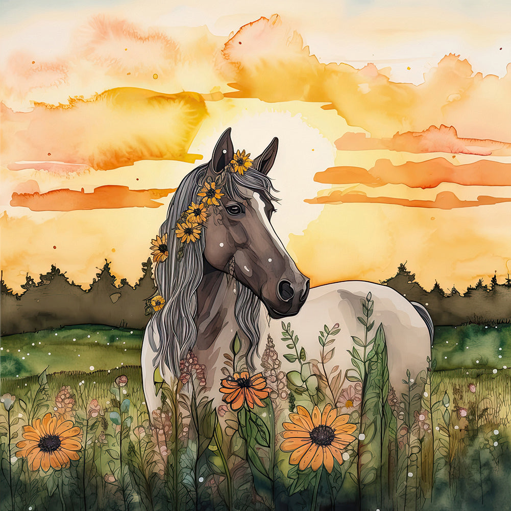 Field Horse - Full Round Drill Diamond Painting 30*30CM