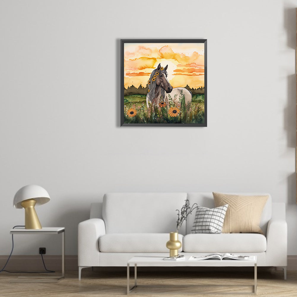 Field Horse - Full Round Drill Diamond Painting 30*30CM