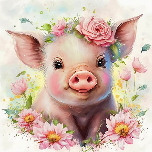 Flower And Pig - Full Round Drill Diamond Painting 30*30CM