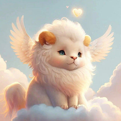 White Lion With Angel Wings - Full Round Drill Diamond Painting 30*30CM