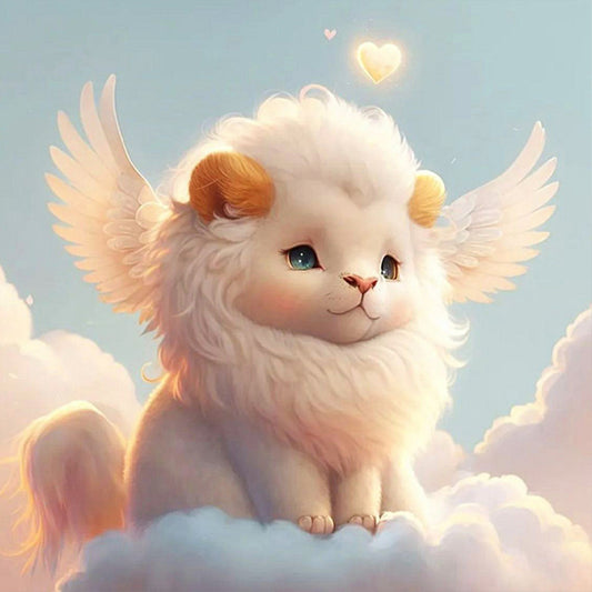 White Lion With Angel Wings - Full Round Drill Diamond Painting 30*30CM