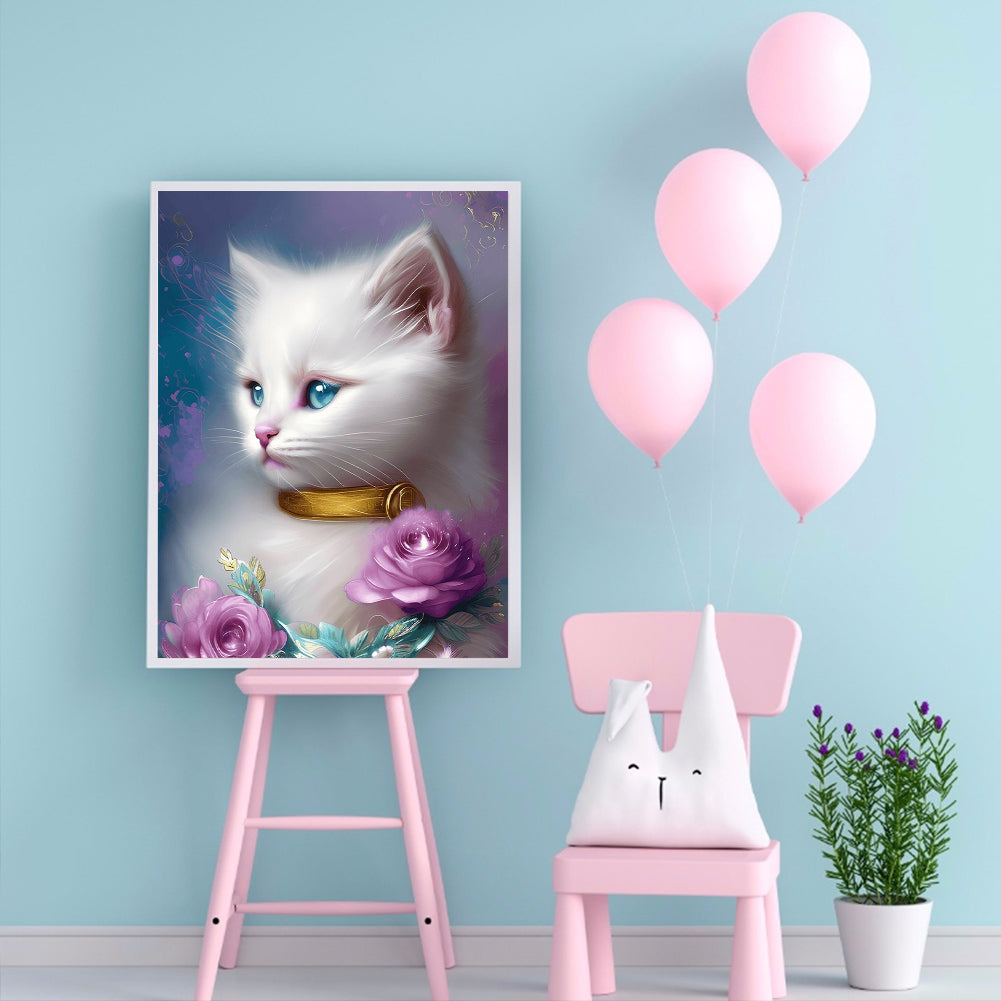 Gentle White Cat - Full Round Drill Diamond Painting 30*40CM