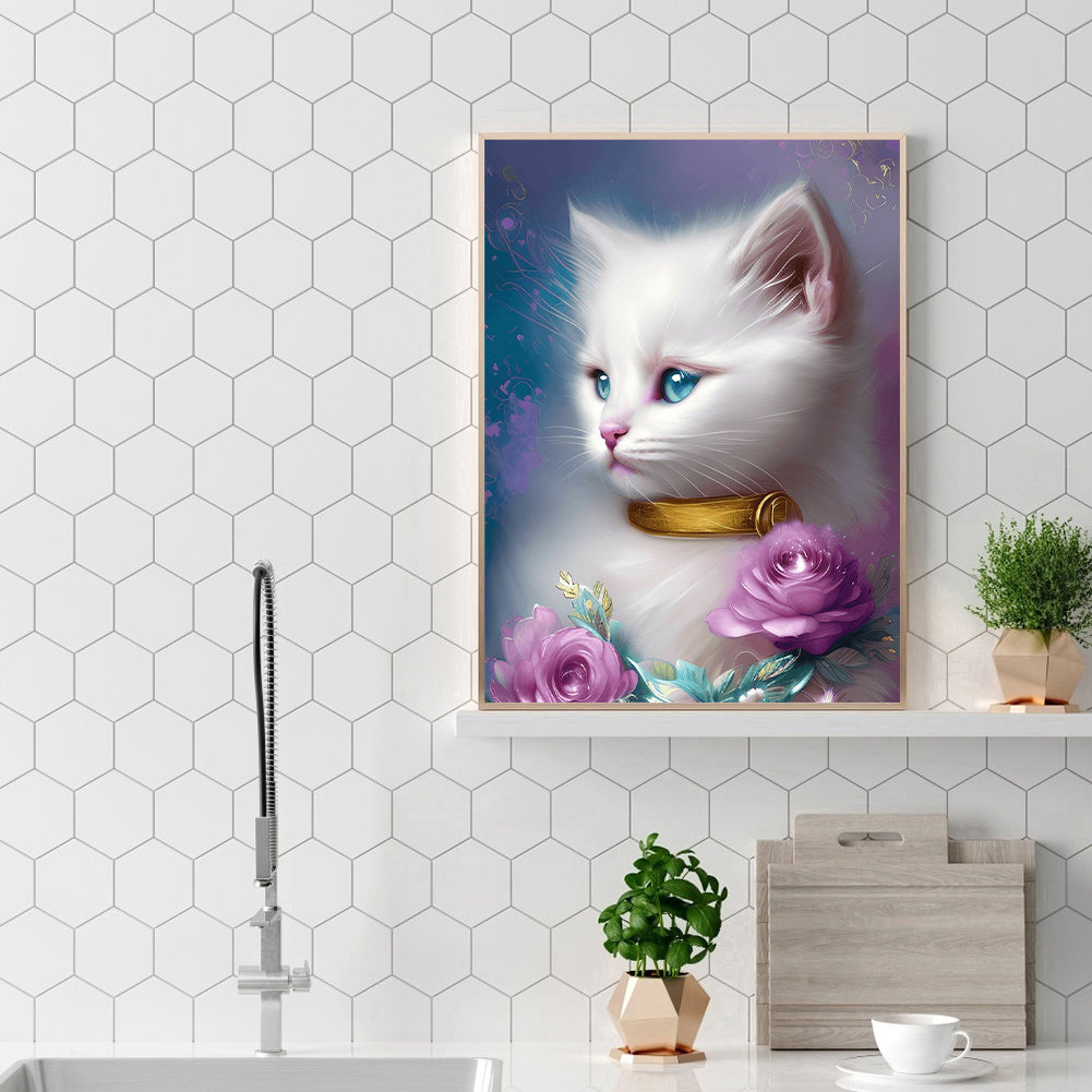 Gentle White Cat - Full Round Drill Diamond Painting 30*40CM
