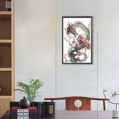 Dragon And Flower - Full Square Drill Diamond Painting 30*50CM