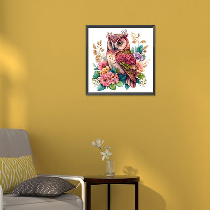 Flower With Red Owl - Full Round Drill Diamond Painting 30*30CM