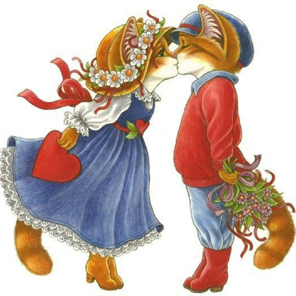 Dating Cat Couples - Full Round Drill Diamond Painting 30*30CM