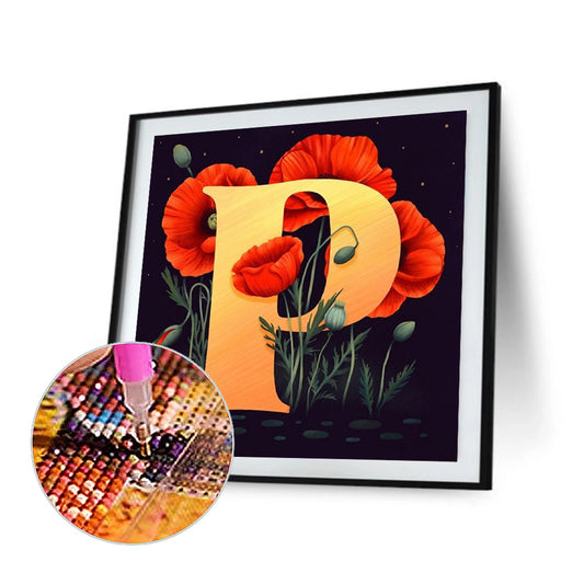 Flower Letter P - Full Square Drill Diamond Painting 40*40CM