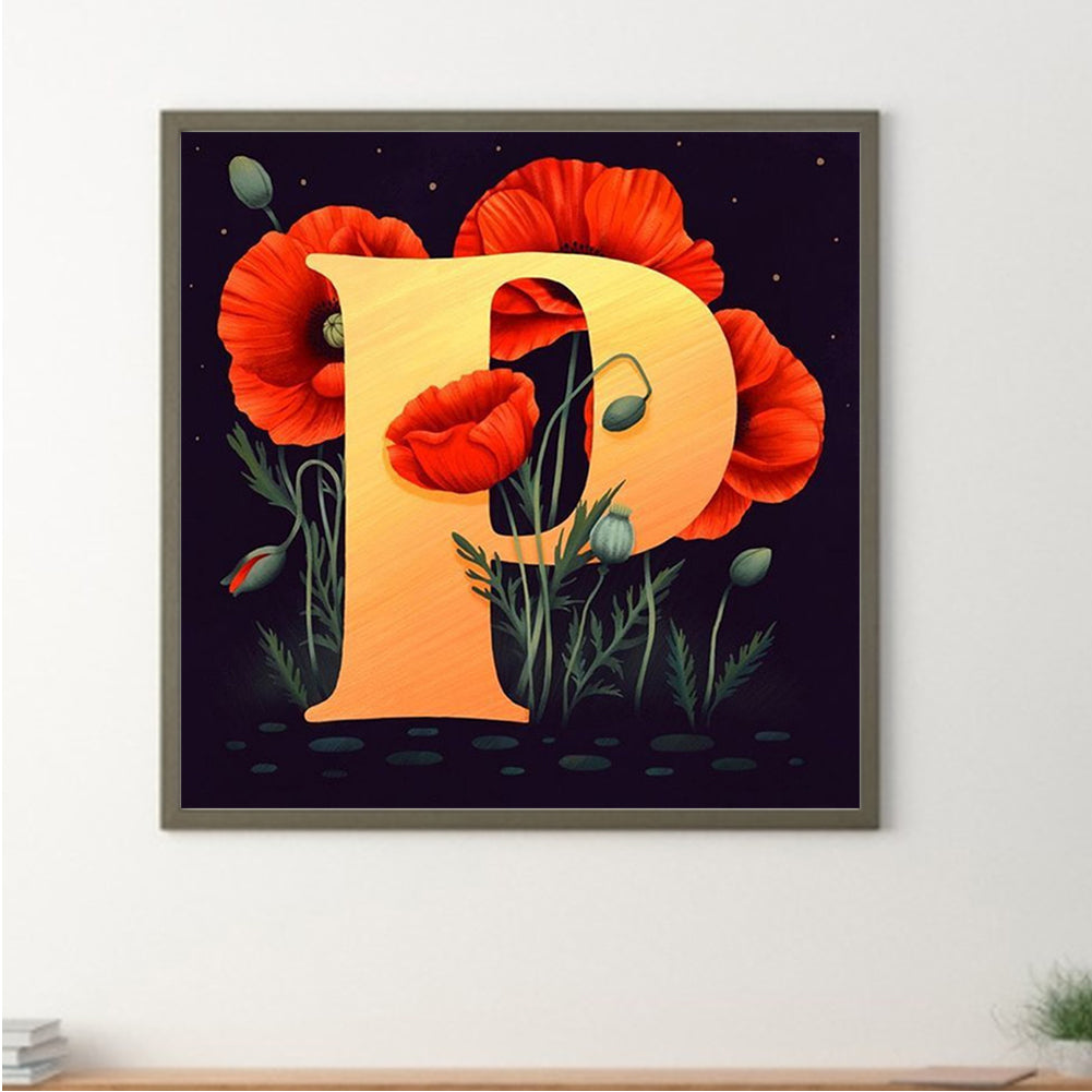 Flower Letter P - Full Square Drill Diamond Painting 40*40CM