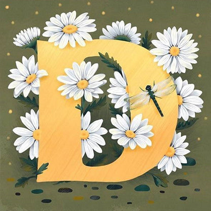 Flower Letter D - Full Square Drill Diamond Painting 40*40CM